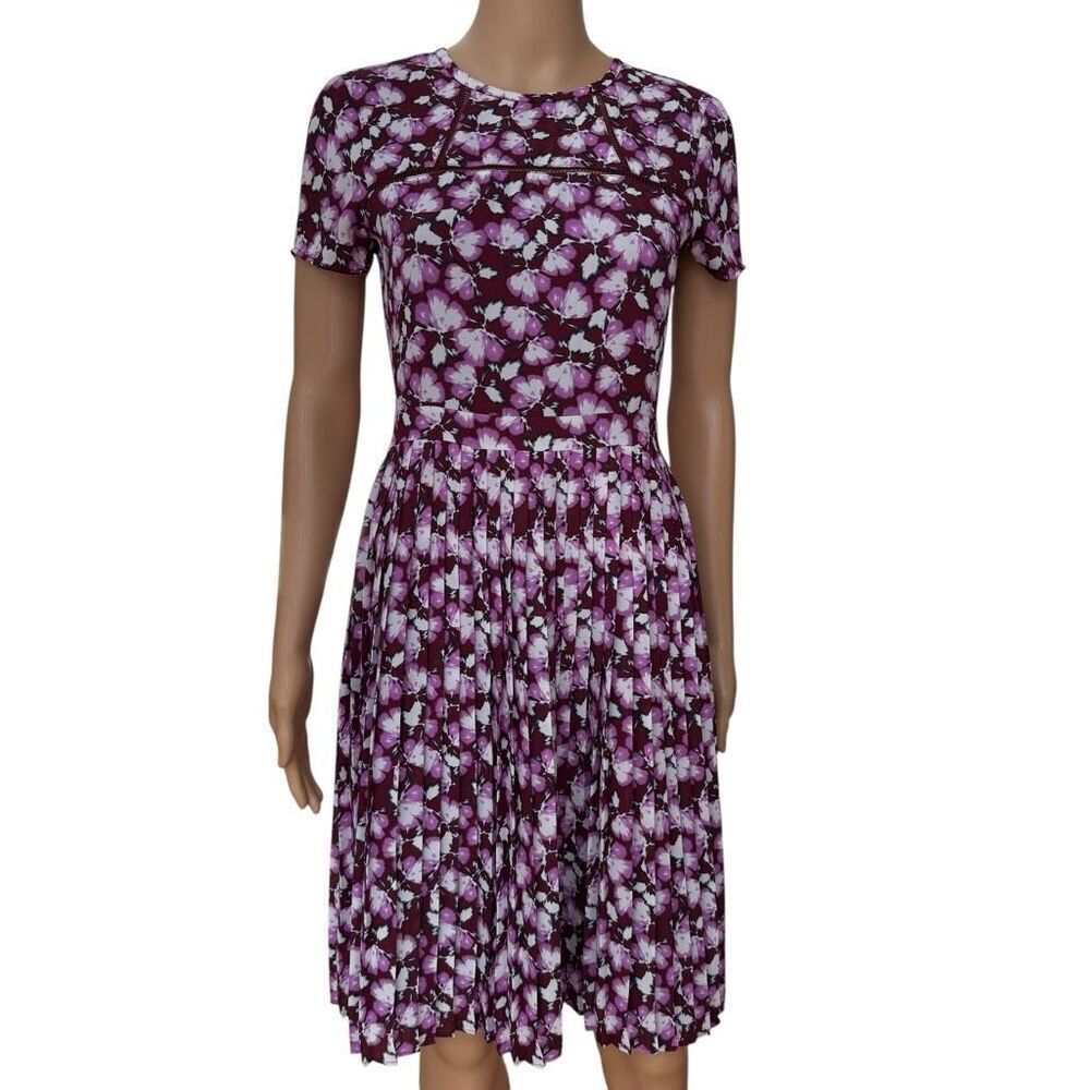 Banana Republic Purple Ginkgo Floral Accordion Pleated Dress fit & flare size 0